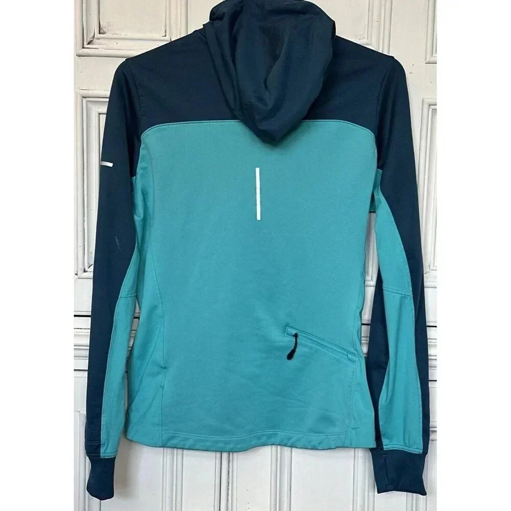 Nike Running Women’s (L) 1/4 Zip Pull Over Dri Fit Teal/Light Green Cap Hoodie